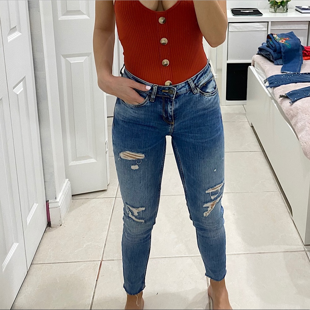 Zara Basics Low Rise Ripped Jeans